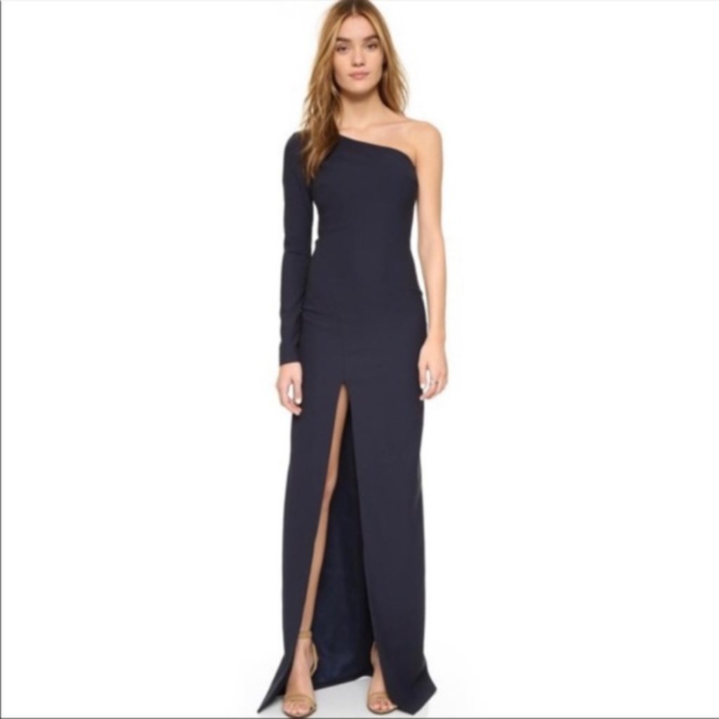 Elizabeth And James One-Shoulder Navy Evening Gown